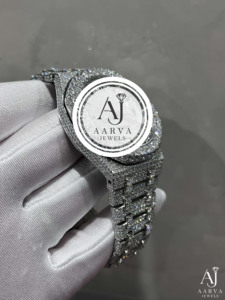 AARVA JEWELS นาฬิกาเพชรหรูหราสำหรับผู้ชาย ตัวเรือนสแตนเลส 41 มม. อะนาล็อกควอตซ์ กันน้ำ 10 บาร์ น้ำหนักเบา - Product Image 3