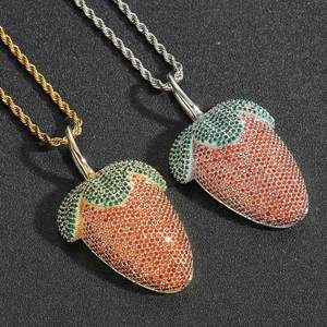 Mejor Precio: Colgante de Fresa con Cristales de Estrás y Micro Pavé, Charm de Fruta para Uso Diario, Estilo Unisex Adorable, ¡En Venta! - Product Image 2