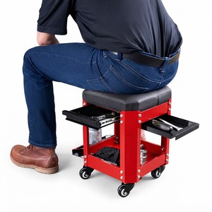 Stool Seat with 2 <b>Drawers</b>, Storage Tray, 360° Swivel and Can Holder, <b>Tool</b> Chest Heavy Duty Garage Chair 280lbs GAPSTL007 - Product Image 1