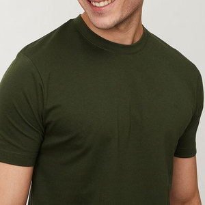T-shirt en coton à manches courtes vert olive pour homme, coupe classique, col rond, couleur unie, jersey tricoté, style décontracté - Product Image 5