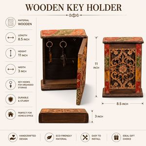 Boîte à clés en bois artisanale et colorée en forme d'animal |   Porte-clés mural décoratif |   Boîte de rangement pour clés en bois rustique - Product Image 5