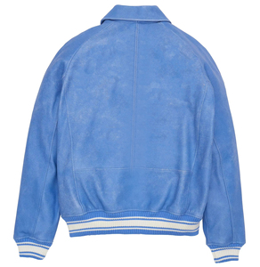 Blouson Bomber Homme en Cuir PU Bleu Col Rabattu Fermeture Éclair Poignets Côtelés Manteau Sportif Automne - Product Image 5
