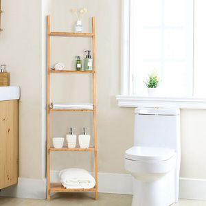 Librero Moderno de Bambú de 5 Niveles con Forma de Escalera para Sala de Estar u Oficina - Product Image 4