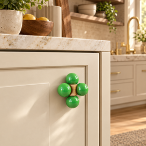 Pomo de Gabinete de Resina Verde Premium y Madera Natural |   Tirador Decorativo Brillante para Muebles, Herraje para Cajones y Armarios - Product Image 3