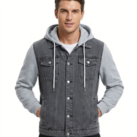 Blouson Bomber en Jean Gris pour Homme, Décontracté, Automne, Lavé, Tricoté, Imperméable, Coupe-Vent, Coupe Droite, Col Rabattu, Boutonné