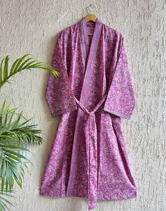 Kimono de Algodón con Estampado Floral, Bata de Verano, Ropa de Dormir, Kimono Corto, Talla Única, Bata Hecha a Mano, Cubrebaño de Playa - Product Image 4