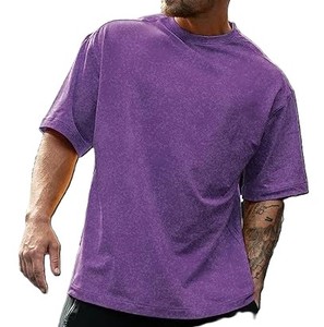 Men's <b>Purple</b> Solid Color Short Sleeve O-Neck Casual T-<b>Shirt</b> Regular Fit Breathable Jersey Knitted Cotton Top - Product Image 1
