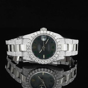 Reloj de Moda Unisex de Acero Inoxidable con Esfera Negra Gris, Detalles Dorados, Estilo Hip Hop, con Diamantes de Imitación, Movimiento Automático ETA - Product Image 4