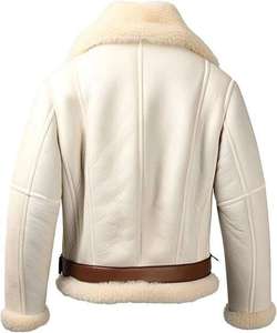 Premium Real Leather <b>Shearling</b> <b>Jacket</b> Men Thick Fur Lined Winter Hooded <b>Jacket</b> Distressed Aviator <b>Bomber</b> Coat with Hood - Product Image 4