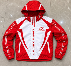 เสื้อแจ็คเก็ตกันลมแบบมีฮู้ดสีแดงขาวสั่งทำพิเศษ |   เสื้อแจ็คเก็ตวิ่งสำหรับฝึกซ้อมกีฬาแบบซับลิเมชั่น |   เสื้อแจ็คเก็ตกันลมแบบซิปกันน้ำ - Product Image 6