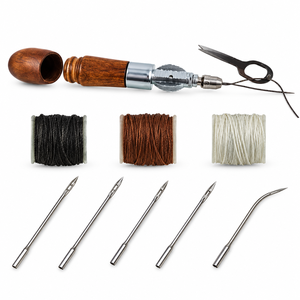 Kit d'outils de couture en cuir avec aiguilles interchangeables, fil de 3 couleurs, manche en bois, pour la fabrication de bijoux et la réparation ZETOMEDPRO - Product Image 1