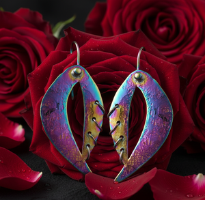 Boucles d'oreilles pendantes en laiton PVD arc-en-ciel faites à la main, audacieuses, irisées, géométriques, pour mariage, résistantes au ternissement, avec crochet contemporain - Product Image 6