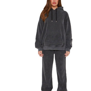 Conjunto de Sudadera con Capucha y Pantalones Deportivos para Mujer, Lavado Ácido, 100% Algodón, Logotipo Personalizado, Ropa Urbana para Adultos - Product Image 1
