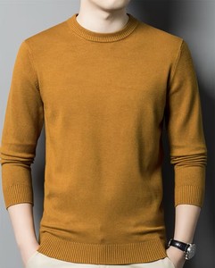 Nouveau pull en molleton tricoté pour homme automne/hiver, col rond, manches longues, couleur unie, broderie frontale, col côtelé pour un style décontracté - Product Image 1