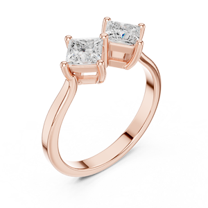 Anillo de compromiso Toi Et Moi con diamante moissanita de corte princesa brillante - Anillo de boda de oro rosa de 14K sobre plata con engaste en forma de cometa - Product Image 3