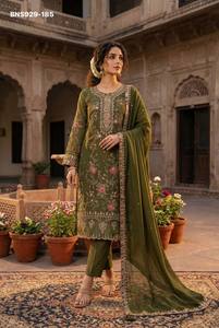 Proveedor de la colección de trajes-pantalón y dupatta de chifón indio de calidad de exportación con bordado de lentejuelas y trabajo de Khatli en el cuello, de Surat. - Product Image 2