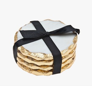 Juego de Posavasos de Mármol Moderno de Lujo con Borde Dorado, Posavasos Redondos de Piedra Natural, Juego de 4 Piezas, Regalo de Boda, Decoración de Mesa - Product Image 2