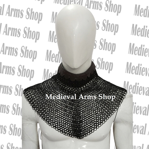 Medieval Chainmail CollarMild Steel 9mm <b>Flat</b> Riveted Ring Leather Trim Knight Neck Armor Gorget Cosplay Reenactment Costume - Product Image 1