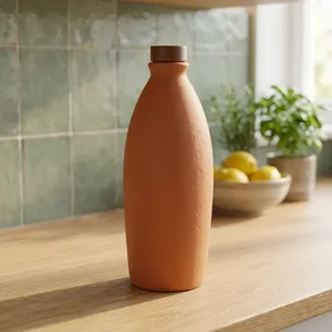 Handcrafted Terracotta <b>Water</b> Bottle with Lid Traditional Clay <b>Water</b> Bottle Natural Earthenware Drinking Bottle for Home Kitchen - Product Image 2