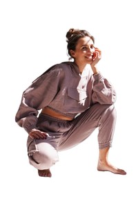 <b>Women's</b> Oversized <b>Linen</b> Hoodie Crop <b>Top</b> With Batwing Sleeves And Pockets Spring Breathable Solid Color Streetwear Pullover - Product Image 3