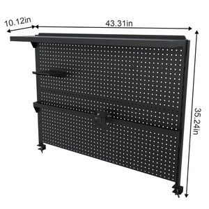 Single Monitor Stand & Clamp-On Desk <b>Pegboard</b> 43x35 Inch Steel Organizer with Movable Panel & <b>Hooks</b> for Gaming - Product Image 4