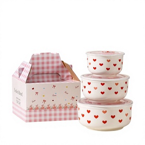 Ensemble de bols en céramique scellés de 3 tailles avec couvercles, anti-fuite, sans BPA, style vintage minimaliste, compatibles lave-vaisselle, boîtes de rangement pour pique-nique, coffret cadeau - Product Image 2