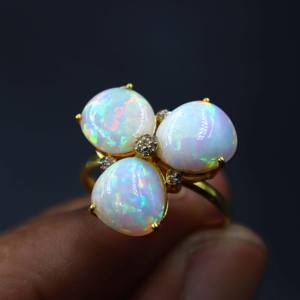 แหวนเงินแท้ 925 ชุบทอง ประดับโอปอลเอธิโอเปียธรรมชาติหลากสี และเพชร แหวนพลอย ของขวัญสำหรับผู้หญิง - Product Image 2