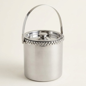 Cubo de hielo de acero inoxidable con tapa y asa, enfriador de vino y champán aislado con elegante diseño de puntos para el bar del hogar - Product Image 5