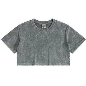 ผู้หญิงแฟชั่นLuxury Designerเสื้อยืดขายส่งโลโก้ที่กําหนดเองพิมพ์เสื้อยืดขนาดใหญ่กรดหินล้างวินเทจสตรีCropped Tee - Product Image 1