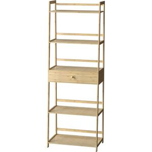 WTZ Libreria Moderna a 5 Ripiani, Scaffale Alto a Scala con Cassetti, Colore Naturale BC 239 per Camera da Letto, Soggiorno, Ufficio - Product Image 1