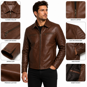 Veste en cuir pour homme avec finitions soignées, doublure confortable, fermeture robuste et poches pratiques, idéale pour les voyages et les tenues décontractées. - Product Image 4