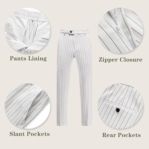 Traje de Hombre Cruzado a Rayas Estilo Británico, Corte Regular, Cuello de Solapa, Antiarrugas, Poliéster, Ropa de Negocios - Product Image 3