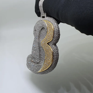 Colgante de Letra con Diamante de Corte Redondo Clásico, Moissanita VVS, Plata de Ley 925, Estilo Hip Hop, Colgante Moderno Unisex, Joyería Personalizada - Product Image 3