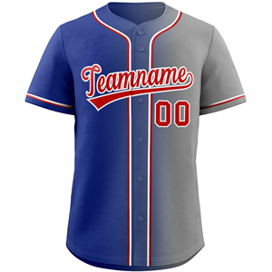 Maillot de baseball personnalisé pour homme, bleu, gris, rouge, nom et numéro de l'équipe, impression sublimée, évacuation de l'humidité, manches courtes, coupe régulière, adulte - Product Image 2