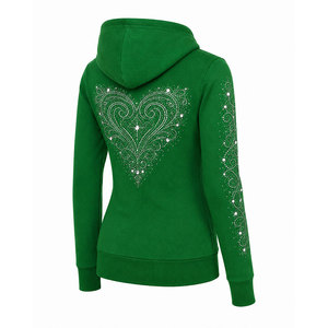Women Green Rhinestone Hoodie <b>Sweatshirt</b> With <b>Heart</b> Design Sequined Front And Sleeve Decorations Regular Fit Autumn Wear - Product Image 5