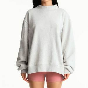 Pull col roulé en molleton 100 % coton pour femme, léger, respirant, coupe-vent, séchage rapide, écologique, décontracté, manches tombantes, devant - Product Image 2