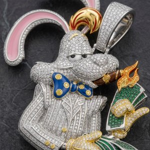 925 Sterling <b>Silver</b> Alloy Moissanite Rabbit Pendant Cuban Link Chain Rhodium Plated Iced <b>Charm</b> DIY Jewelry for Men Party - Product Image 4
