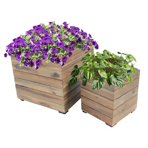 Acacia Wood Square <b>Planter</b> Box Brass Accents Wholesale | Handcrafted Wooden Flower Pots - Product Image 1