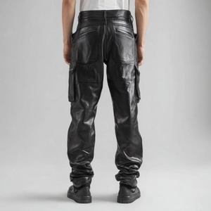 Pantalon de motard en cuir noir unisexe pour la conduite à moto avec poches sur les cuisses, respirant et imperméable - Product Image 4