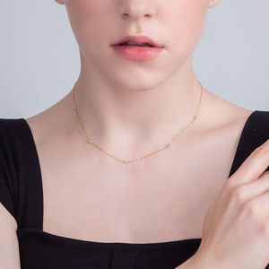 Collier en or jaune 18 carats plaqué or avec moissanite, chaîne à maillons, serti clos, forme ronde, diamant pour femme, cadeau - Product Image 3