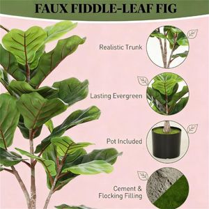 Albero di Fico Artificiale Verde per Decorazione Casa e Ufficio, Pianta in Vaso - Product Image 2