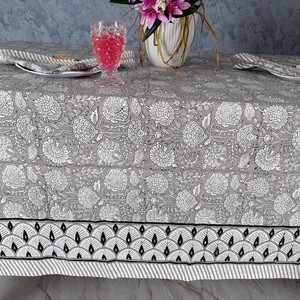 Customized Handmade Modern Block Printed Floral Cotton <b>Tablecloth</b> Eco-Friendly Durable Reusable Washable Outdoor Party Wedding - Product Image 5
