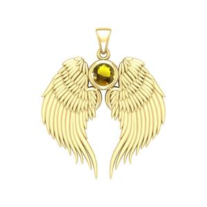 Citrine Quartz Guardian Angel Wing Birthstone Pendant Gold Plated with Round Crystal 3 cm Charm <b>Necklace</b> Birthstone Jewelry - Product Image 1