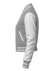 CHALASA SPORTS Custom Women's <b>Quilted</b> Patchwork Cropped Varsity Jacket Chenille Embroidery Letterman Baseball 100% Wool <b>Single</b> - Product Image 3