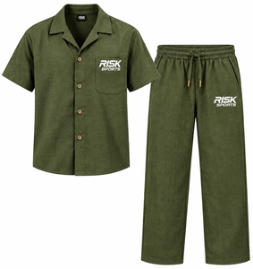 Conjunto Deportivo para Hombre, Camisa de Manga Corta con Botones y Pantalones con Cordón, Estilo Casual, Ligero, para Verano - Product Image 6