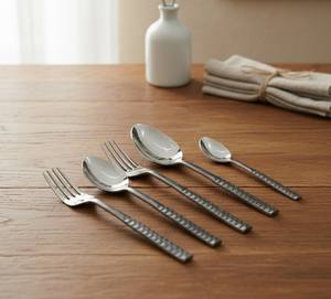 Ensemble de couverts modernes en acier inoxydable écologique, vaisselle classique pour les fêtes, légers, polis à la main, compatibles lave-vaisselle - Product Image 2