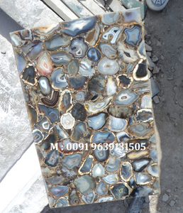 Most Beautiful Gemstone Blue Color Agate Slab For Kitchen And Home Manufacturer Of Translucent Natural Gemstone Blue Agate Slab - Product Image 4