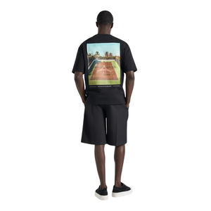 T-shirt homme col rond manches courtes avec motif court de tennis et raquette imprimé sur la poitrine, coupe décontractée, vente en gros, personnalisable, OEM, en coton - Product Image 2