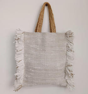 Bolso Tote Bohemio Vintage de Moda para Mujer, con Cierre Abierto, de Algodón y Yute, con Borlas, Ecológico, de Gran Capacidad, para Uso Diario, Estilo Indio - Product Image 1