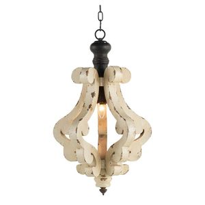 Lampadario in legno di campagna francese bianco per lampadario da soggiorno luce a sospensione con lampadina non inclusa - Product Image 4